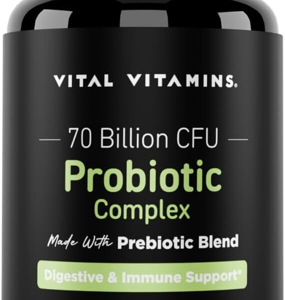 Vital Vitamins Probiotic Complex for Men & Women - 70 Billion CFU - Made with Prebiotic Blend - Digestive, Gut Health, & Immune Support - Powerful Blend of 10 Strains - 30 Capsules