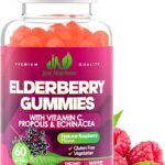 Elderberry Gummies with Vitamin C, Echinacea, Propolis (60 count) - Immune Support for Adults & Kids - Maximum Strength, Great Tasting Raspberry Flavor - Gluten-Free, Vegan - 60 Gummies